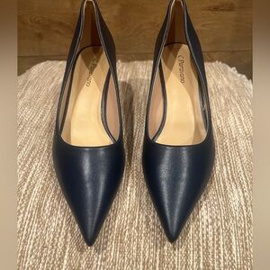 C. Paravano Navy Pointed Toe Kitten Heel Pumps EU 38 US 7.5 NIB